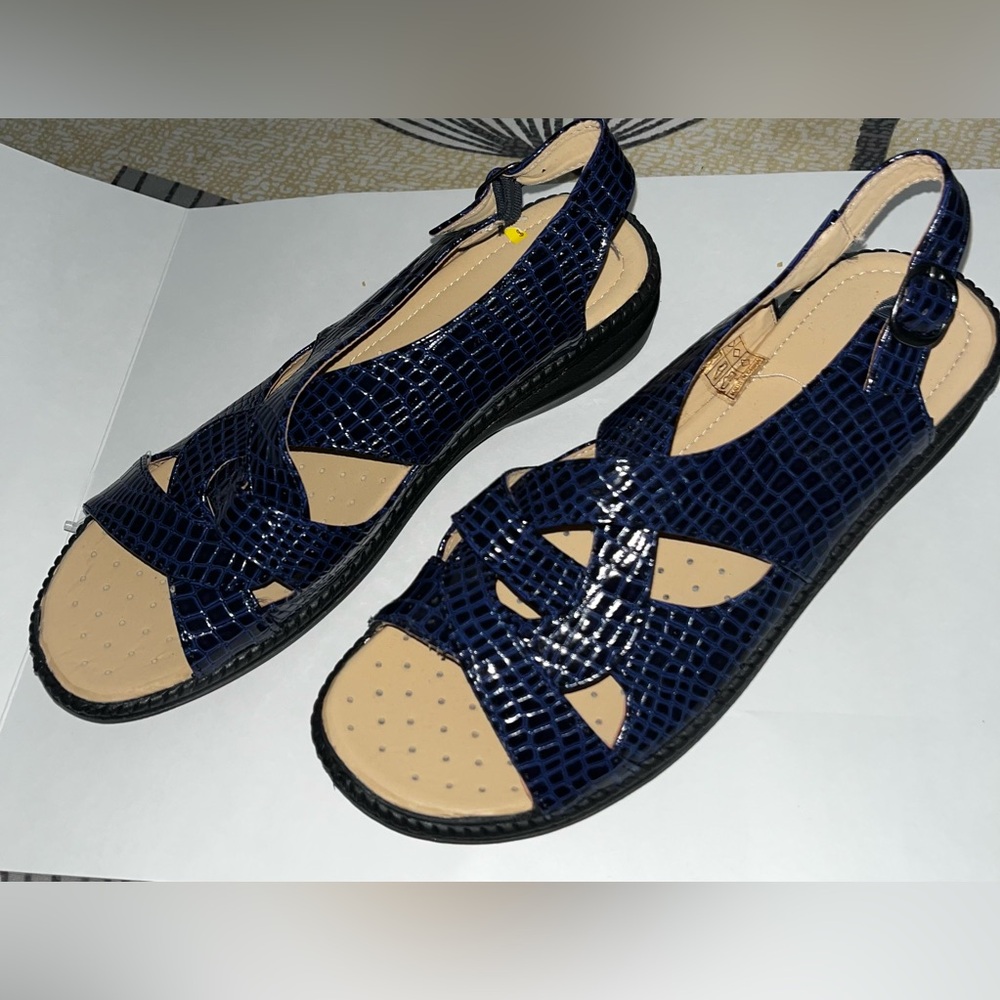 Blue Croc-Embossed Sandals - Picture 8 of 8